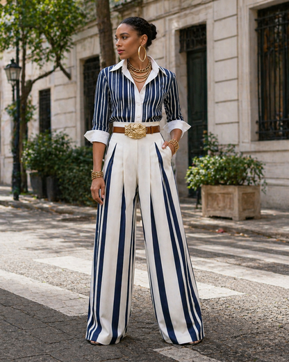 Valentina - Conjunto elegante de rayas sofisticadas